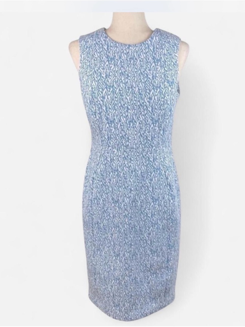 Calvin Klein Light Blue Patterned Sleeveless Sheath Knee Length Dress Size 12